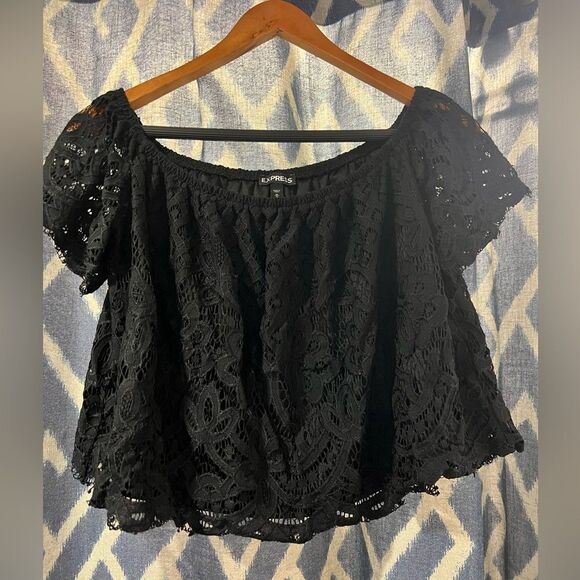 Express Black Lacey Blouse Size M - Picture 1 of 5